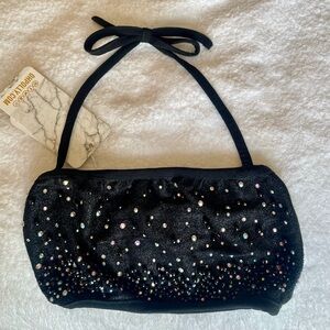 NWT Oh Polly Black Beaded Crop Top w Halter Ties Sz 0